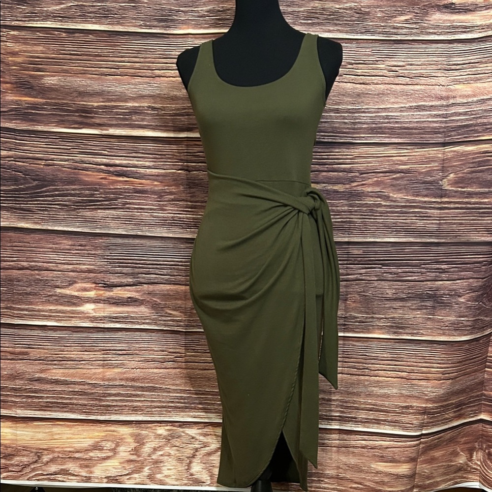 LBLC the Label Olive Green Sleeveless Wrap Dress | Small